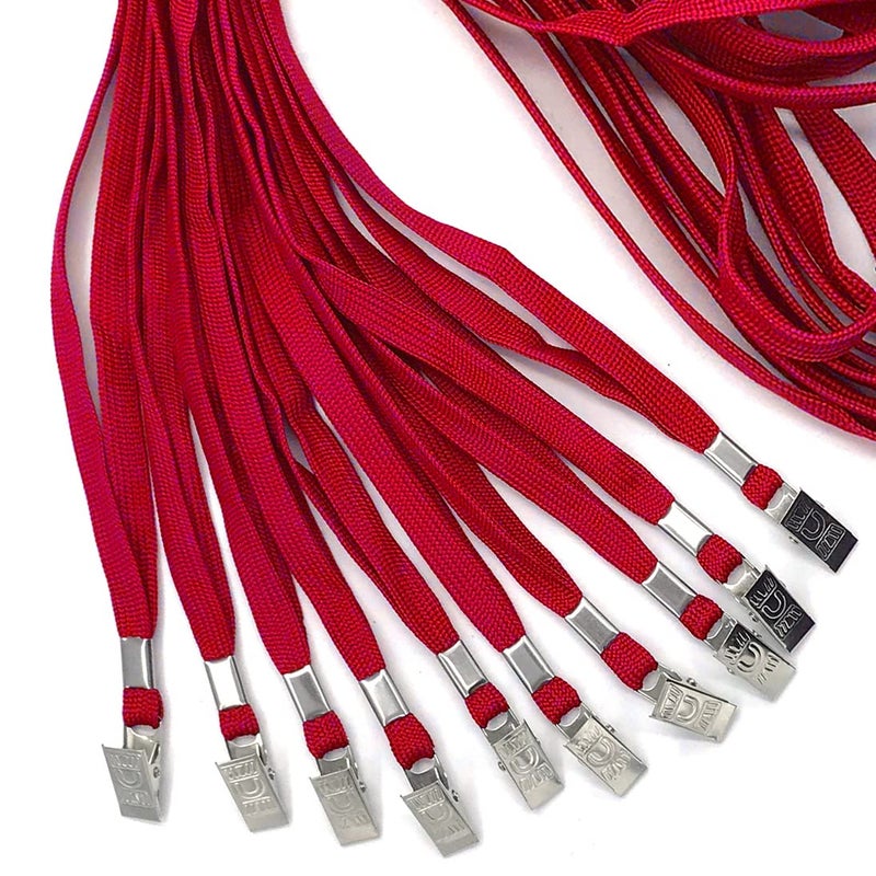 Bird FiyÂ® 50 Pcs Lanyard Bulldog Clip 32-inch Flat Braid Neck Lanyard for Id Cards/badges (Red) - Image 5